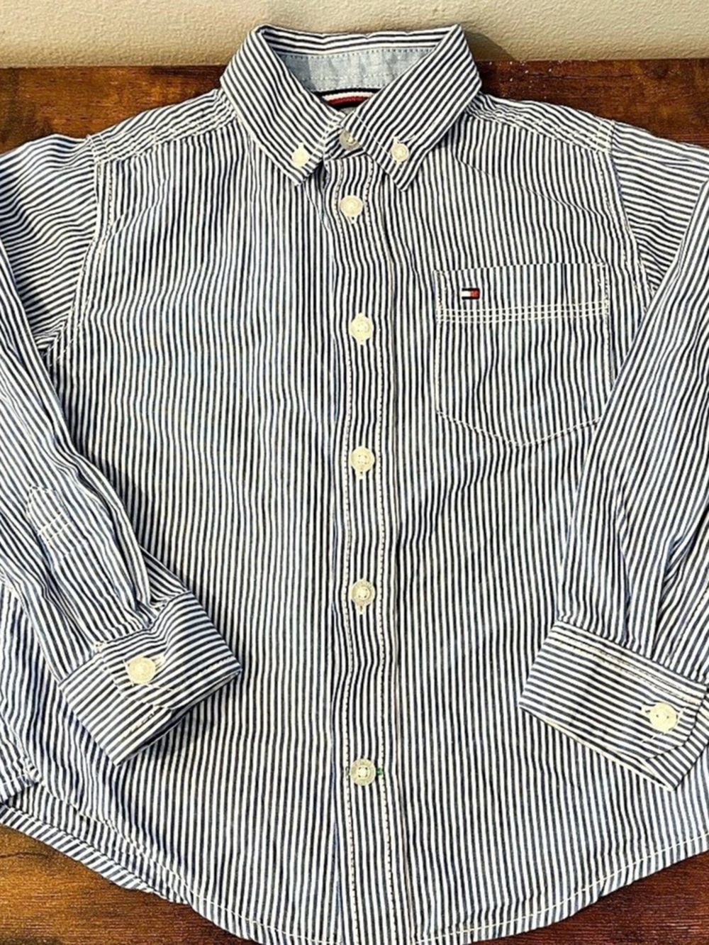 Tommy Hilfiger Boys Long Sleeve Striped Button-Down Shirt Blue & White Size 4